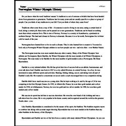 Print <i>Norwegian Winter Olympic History</i> reading comprehension.