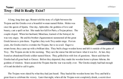 Print <i>Troy - Did It Really Exist?</i> reading comprehension.