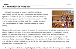 Print <i>Is It Mintonette or Volleyball?</i> reading comprehension.