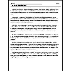 Print <i>The Great Barrier Reef</i> reading comprehension.