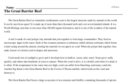 Print <i>The Great Barrier Reef</i> reading comprehension.