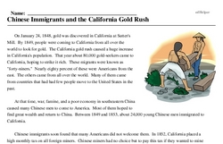 Print <i>Chinese Immigrants and the California Gold Rush</i> reading comprehension.