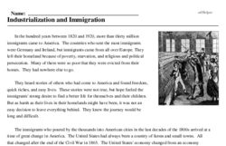 Print <i>Industrialization and Immigration</i> reading comprehension.