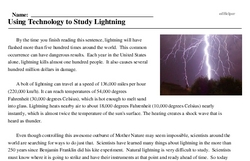 Print <i>Using Technology to Study Lightning</i> reading comprehension.