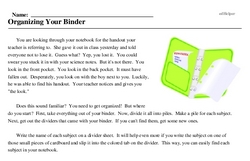 Print <i>Organizing Your Binder</i> reading comprehension.
