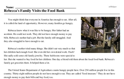 Print <i>Rebecca's Family Visits the Food Bank</i> reading comprehension.