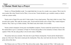 Print <i>A Tibetan Monk Says a Prayer</i> reading comprehension.
