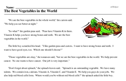 Print <i>The Best Vegetables in the World</i> reading comprehension.