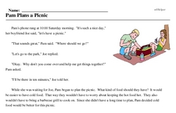 Print <i>Pam Plans a Picnic</i> reading comprehension.