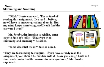 Print <i>Skimming and Scanning</i> reading comprehension.
