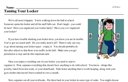 Print <i>Taming Your Locker</i> reading comprehension.