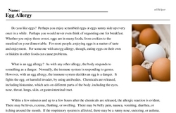 Print <i>Egg Allergy</i> reading comprehension.