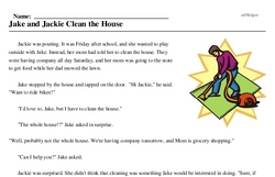 Print <i>Jake and Jackie Clean the House</i> reading comprehension.