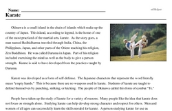Print <i>Karate</i> reading comprehension.
