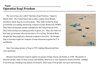 Print <i>Operation Iraqi Freedom</i> reading comprehension.