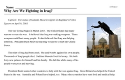 Print <i>Why Are We Fighting in Iraq?</i> reading comprehension.