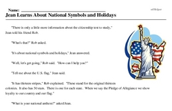 Print <i>Jean Learns About National Symbols and Holidays</i> reading comprehension.