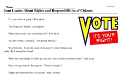 Print <i>Jean Learns About Rights and Responsibilities of Citizens</i> reading comprehension.