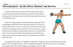 Print <i>Throwing Sports - Javelin, Discus, Hammer, and Shot Put</i> reading comprehension.