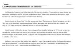 Print <i>Liz Overcomes Homelessness in America</i> reading comprehension.