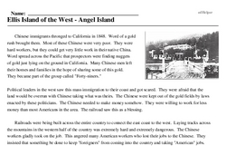 Print <i>Ellis Island of the West - Angel Island</i> reading comprehension.
