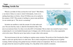 Print <i>Melting Arctic Ice</i> reading comprehension.