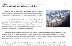 Print <i>Scientists Study the Melting Arctic Ice</i> reading comprehension.