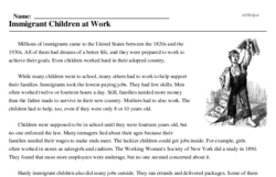 Print <i>Immigrant Children at Work</i> reading comprehension.