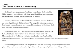 Print <i>The Golden Touch of Goldsmithing</i> reading comprehension.