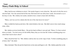 Print <i>Marcy Finds Help At School</i> reading comprehension.