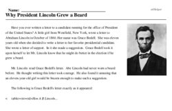 Print <i>Why President Lincoln Grew a Beard</i> reading comprehension.