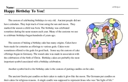 Print <i>Happy Birthday To You!</i> reading comprehension.