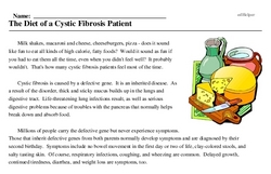 Print <i>The Diet of a Cystic Fibrosis Patient</i> reading comprehension.