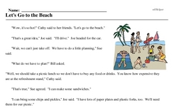 Print <i>Let's Go to the Beach</i> reading comprehension.