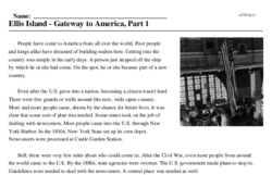 Print <i>Ellis Island - Gateway to America, Part 1</i> reading comprehension.