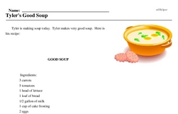 Print <i>Tyler's Good Soup</i> reading comprehension.