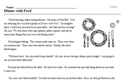 Print <i>Dinner with Fred</i> reading comprehension.