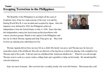 Print <i>Escaping Terrorism in the Philippines</i> reading comprehension.