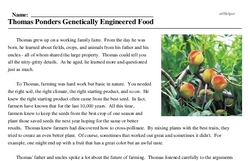 Print <i>Thomas Ponders Genetically Engineered Food</i> reading comprehension.