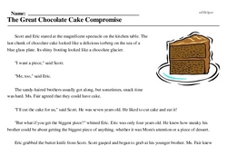 Print <i>The Great Chocolate Cake Compromise</i> reading comprehension.