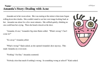 Print <i>Amanda's Story: Dealing with Acne</i> reading comprehension.