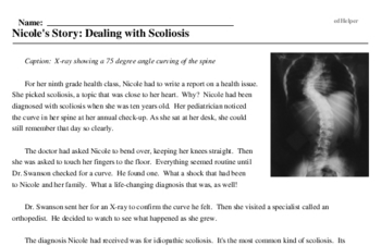 Print <i>Nicole's Story: Dealing with Scoliosis</i> reading comprehension.