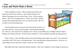 Print <i>Casey and Marie Share a Room</i> reading comprehension.