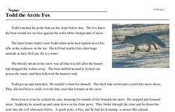 Print <i>Todd the Arctic Fox</i> reading comprehension.
