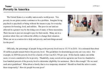 Print <i>Poverty in America</i> reading comprehension.