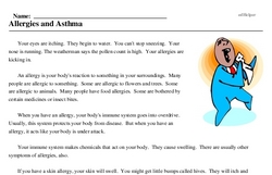Print <i>Allergies and Asthma</i> reading comprehension.