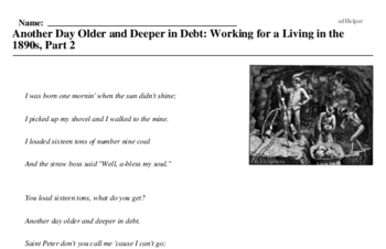 Print <i>Another Day Older and Deeper in Debt: Working for a Living in the 1890s, Part 2</i> reading comprehension.