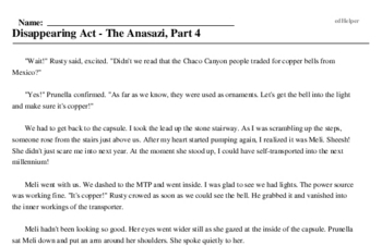 Print <i>Disappearing Act - The Anasazi, Part 4</i> reading comprehension.