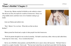 Print <i>Where's Robbie? Chapter 3</i> reading comprehension.