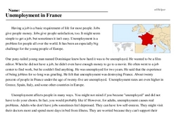 Print <i>Unemployment in France</i> reading comprehension.